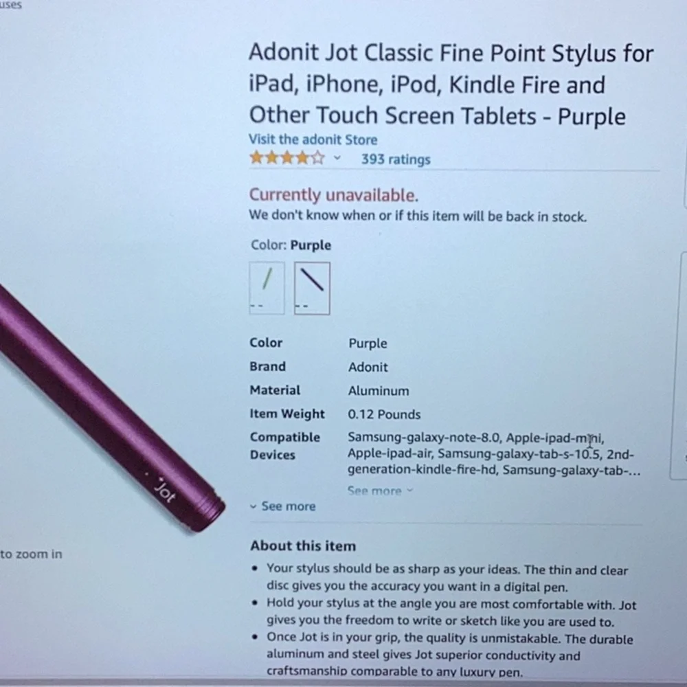 Adonit fine point stylus 4 iPad iPhone iPod Kindle Fire & touch screen tablets - Picture 2 of 4